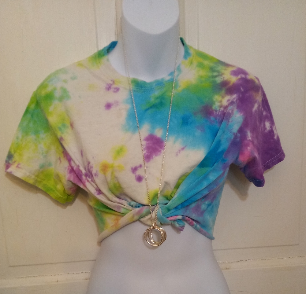 Ladies Multicolored Tie-Dye Crop Top Sz Sm